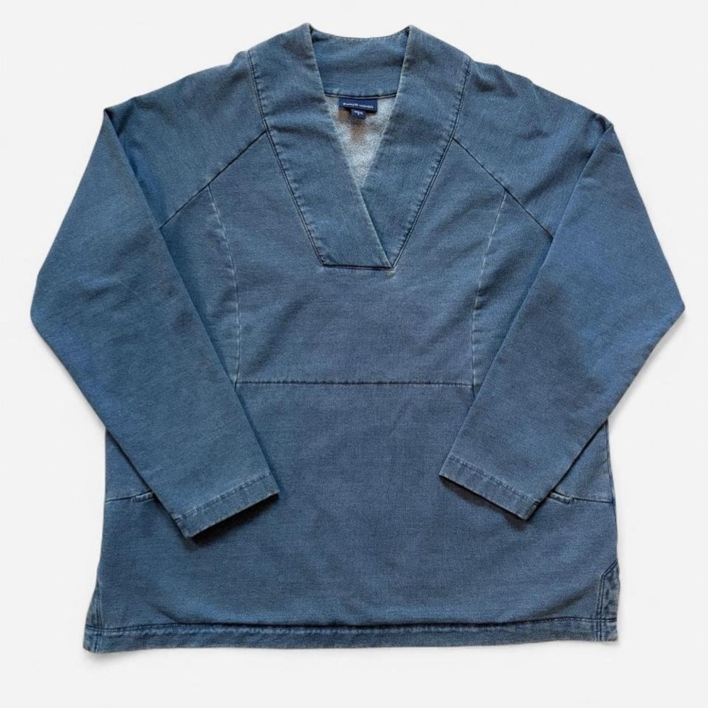 J. Jill Indigo Sweatshirt Blue Top V-Neck‎ Pouch Pocket Casual Cotton Women's S